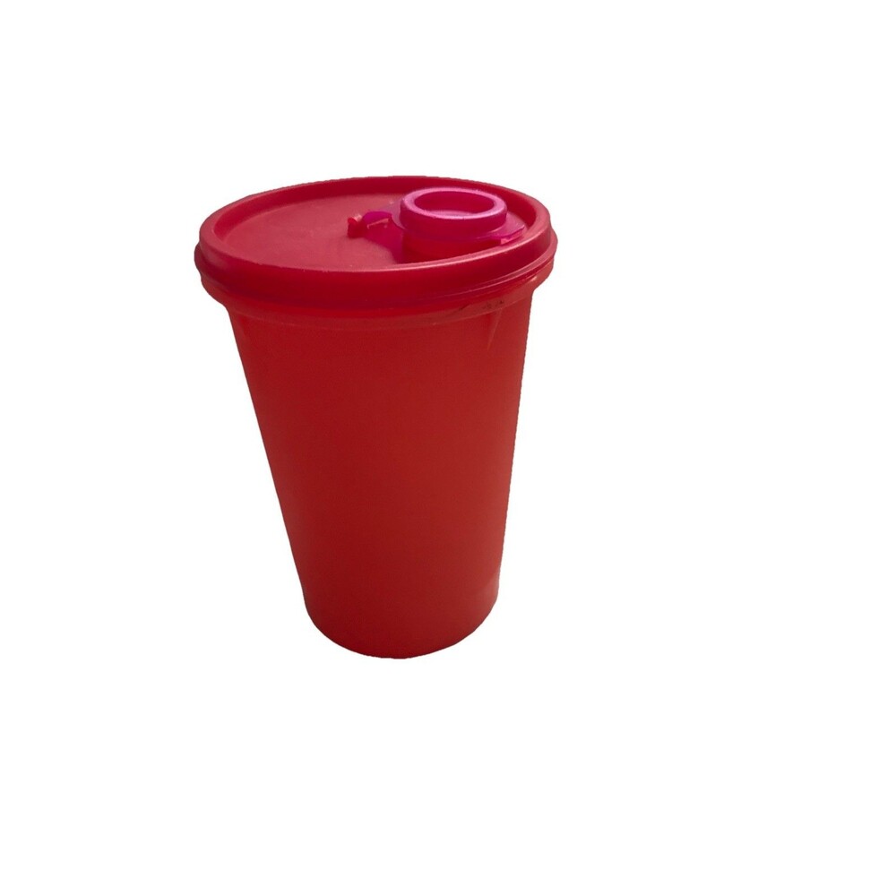 Vintage Tupperware 32 oz Orange/red/pink Tumbler Flip Top Lid Container